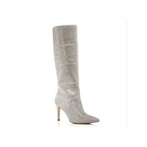 AQUA Womens Silver Rhinestone Comfort Lenny Pointed Toe Stiletto Boots 10 M